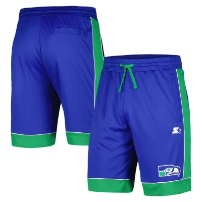 Starter Men's  Royal, Green Distressed Seattle Seahawks Vintage-like Fan Favorite Shorts In Royal,green