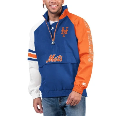Starter Royal/orange New York Mets Elite Raglan Half-zip Jacket