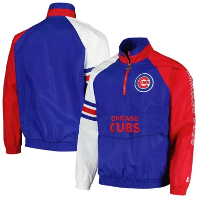 Starter Men's  Royal, Red Chicago Cubs Elite Raglan Half-zip Jacket In Royal,red