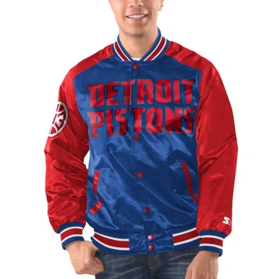 Starter Men's  Royal, Red Detroit Pistons Renegade Satin Full-snap Varsity Jacket In Royal,red