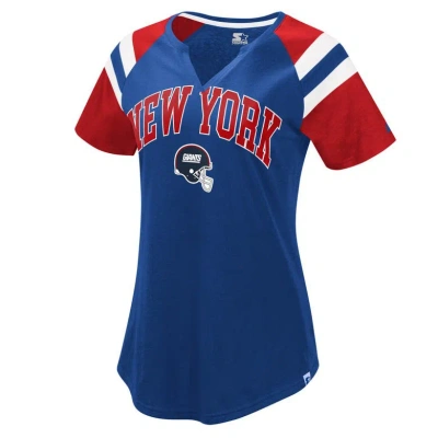 Starter Women's  Royal, Red New York Giants Game On Notch Neck Raglan T-shirt In Royal,red