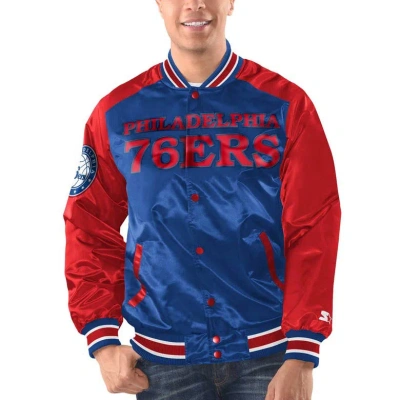 Starter Royal/red Philadelphia 76ers Renegade Satin Full-snap Varsity Jacket