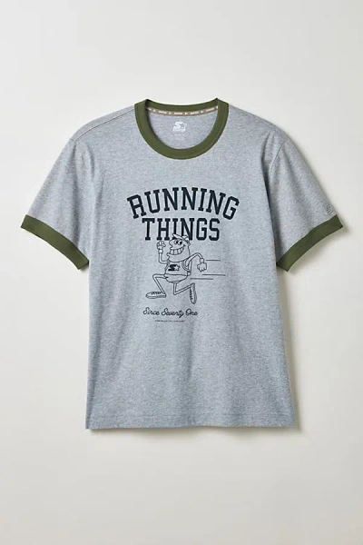 Starter Running Things Graphic Ringer Tee In Pearl Grey Heather, Men's At Urban Outfitters In Gray