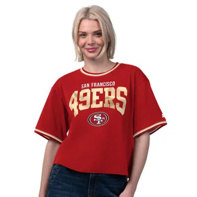 Starter Scarlet San Francisco 49ers Ace Cropped T-shirt In Animal Print