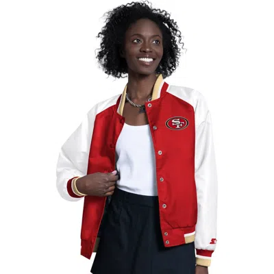 Starter Scarlet/white San Francisco 49ers Raglan Blitz Full-snap Varsity Jacket