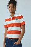 Starter Striped Short Sleeve Polo Shirt Top In Orange, Women's At Urban Outfitters In Orange
