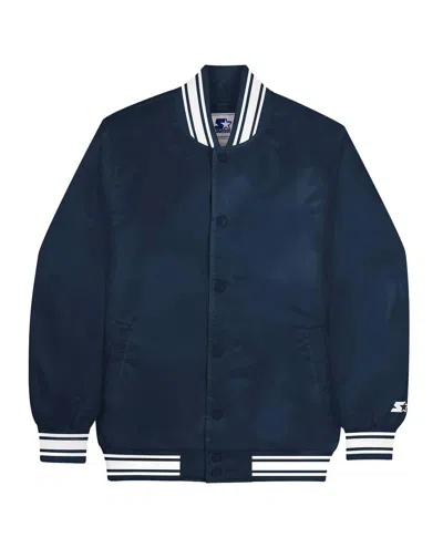 Starter Unisesx Locker Room Full Snap Satin Jacket In Navy In Blue