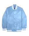 Starter Unisex Locker Room Full Snap Satin Jacket In Light Blue In Blue