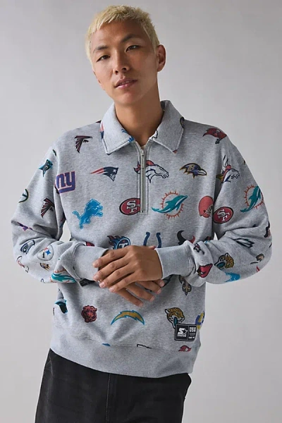 Starter Uo Exclusive Nfl Logo Mashup Quarter Zip Sweatshirt In Grey, Men's At Urban Outfitters In Multi