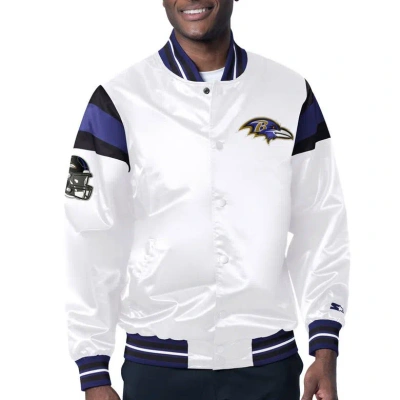 Starter White Baltimore Ravens Satin Full-snap Varsity Jacket