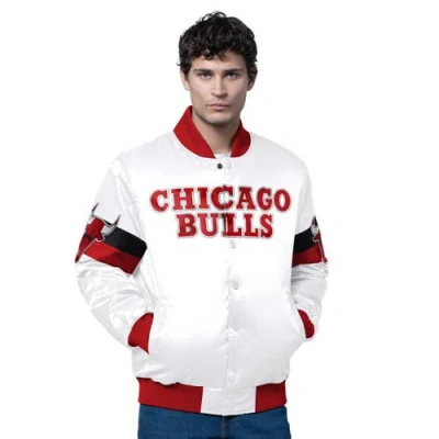 Starter White Chicago Bulls Triple Option Varsity Full-snap Satin Jacket