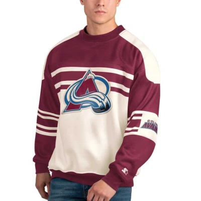 Starter White Colorado Avalanche Defense Fleece Crewneck Pullover Sweatshirt