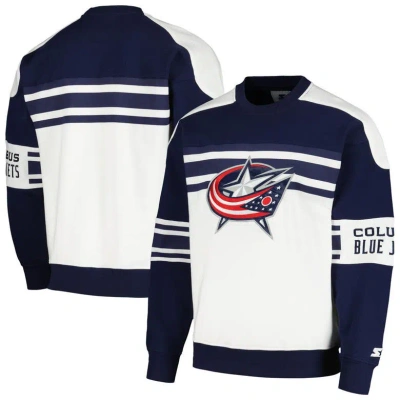 Starter White Columbus Blue Jackets Defense Fleece Crewneck Pullover Sweatshirt
