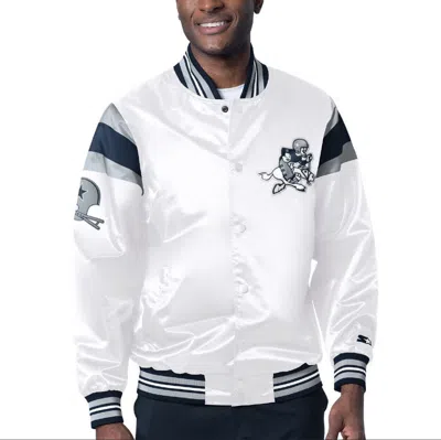 Starter Men's White Dallas Cowboys Satin Varsity Full-snap Jacket In White Navy