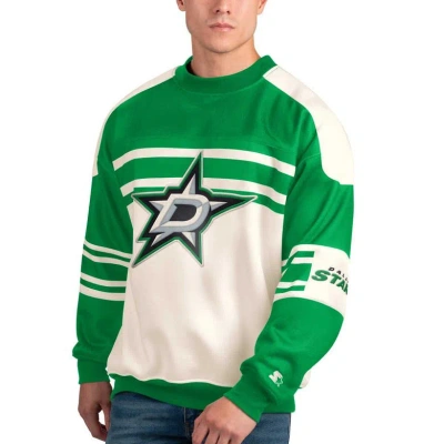 Starter White Dallas Stars Defense Fleece Crewneck Pullover Sweatshirt