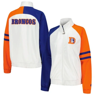 Starter White Denver Broncos Curve Ball Raglan Full-zip Track Jacket