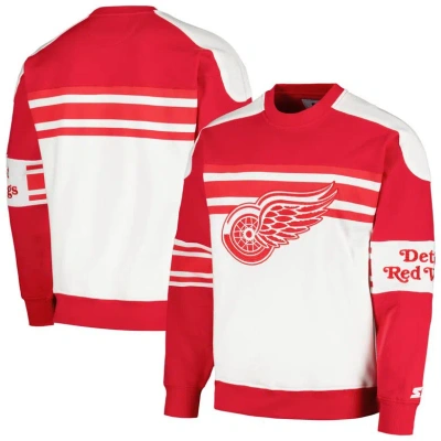 Starter White Detroit Red Wings Defense Fleece Crewneck Pullover Sweatshirt