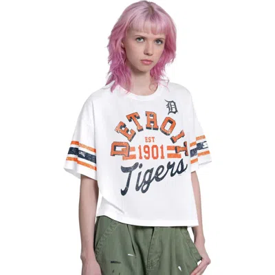 Starter White Detroit Tigers Cropped Hurry Up Offense T-shirt