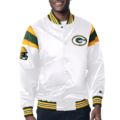 Starter White Green Bay Packers Satin Full-snap Varsity Jacket