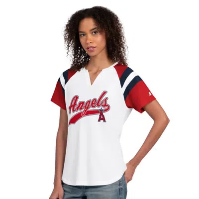 Starter White Los Angeles Angels Game On Notch Neck Raglan T-shirt