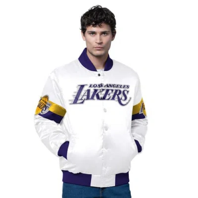 Starter White Los Angeles Lakers Triple Option Varsity Full-snap Satin Jacket