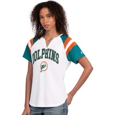 Starter White Miami Dolphins Game On Notch Neck T-shirt