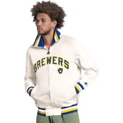 Starter White Milwaukee Brewers The Captain Cooperstown Logo Full-zip Varsity Jacket