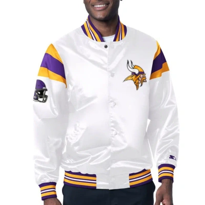 Starter White Minnesota Vikings Satin Full-snap Varsity Jacket