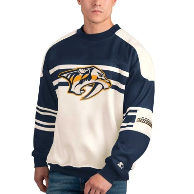 Starter White Nashville Predators Defense Fleece Crewneck Pullover Sweatshirt