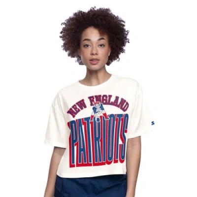 Starter White New England Patriots Throwback Play The Ball Boxy Cropped T-shirt