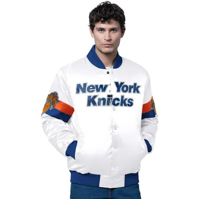 Starter White New York Knicks Triple Option Varsity Full-snap Satin Jacket