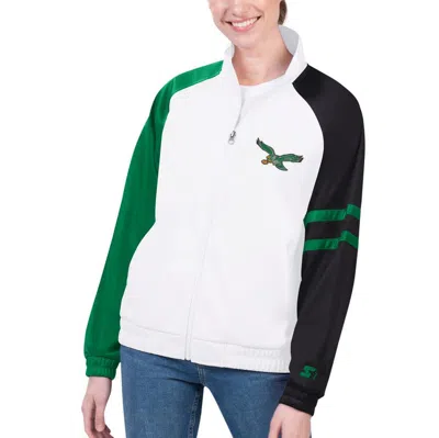 Starter White Philadelphia Eagles Curve Ball Raglan Full-zip Track Jacket