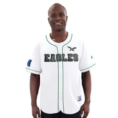 Starter White Philadelphia Eagles Relay Vintage Full-button Baseball Jersey