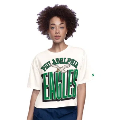 Starter White Philadelphia Eagles Throwback Play The Ball Boxy Cropped T-shirt