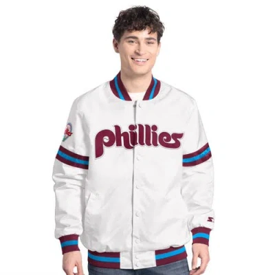 Starter White Philadelphia Phillies Cooperstown Scout Full-snap Varsity Jacket In Green