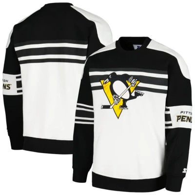 Starter White Pittsburgh Penguins Defense Fleece Crewneck Pullover Sweatshirt