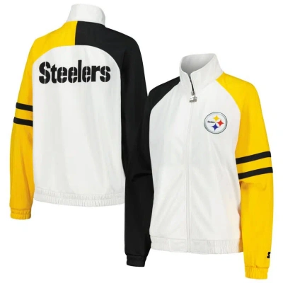 Starter White Pittsburgh Steelers Curve Ball Raglan Full-zip Track Jacket
