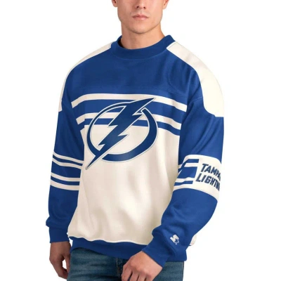 Starter White Tampa Bay Lightning Defense Fleece Crewneck Pullover Sweatshirt