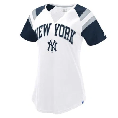 Starter Women's White/navy New York Yankees Game On Notch Neck Raglan T-shirt In White,navy