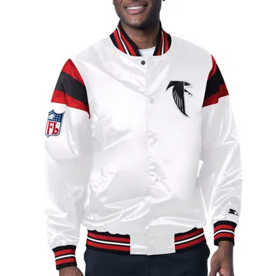 Starter White/red Atlanta Falcons Vintage Satin Full-snap Varsity Jacket