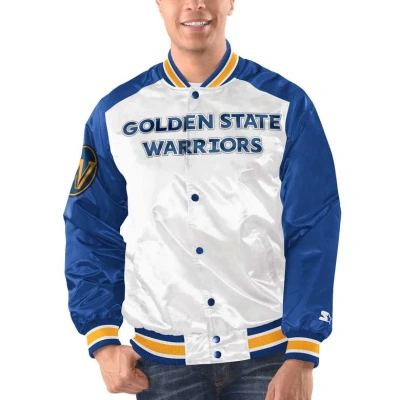 Starter White/royal Golden State Warriors Renegade Satin Full-snap Varsity Jacket