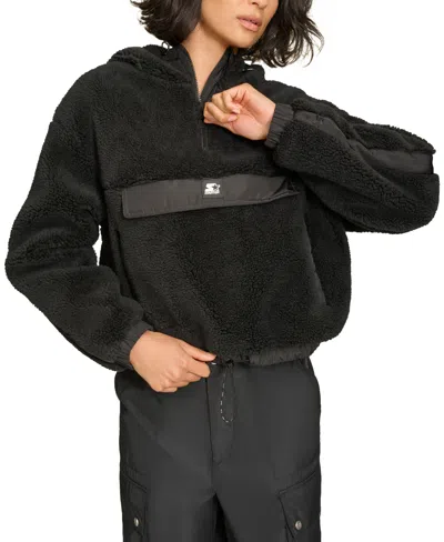 Starter Women's 1/4-zip Sherpa Pullover Hoodie In Black