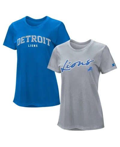 Starter Women's 2-piece Detroit Lions Screen Print Graphics T-shirts Set In Blue,silver