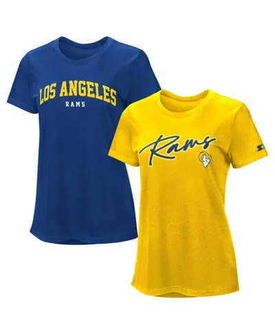 Starter Women's 2-piece Los Angeles Rams Screen Print Graphics T-shirts Set In Royal,gold