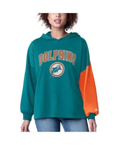 Starter Women's Aqua Miami Dolphins Power Move Long Sleeve Pullover Hoodie In Multi