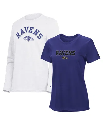 Starter Women's Baltimore Ravens Short-sleeve And Long-sleeve T-shirts, 2-piece Set In Multi