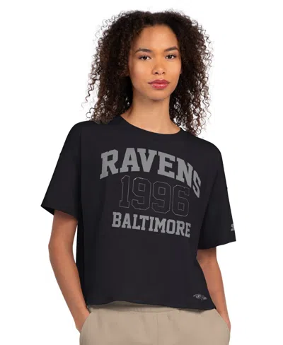 Starter Women's Black Baltimore Ravens Rhinestone Boxy Cropped T-shirt