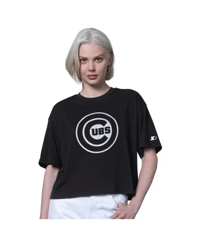 Starter Women's Black Chicago Cubs Holy Grail Boxy Cropped T-shirt