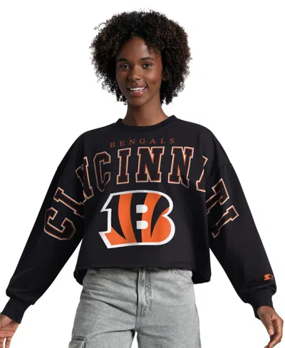 Starter Women's Black Cincinnati Bengals Bleachers Cropped Sweatshirt