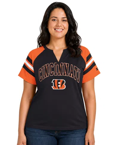 Starter Women's Black Cincinnati Bengals Plus Size Game On Notch Neck Raglan T-shirt